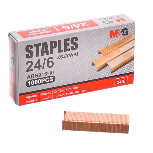 M&G 24/6 Coppered Staples 1000Pcs